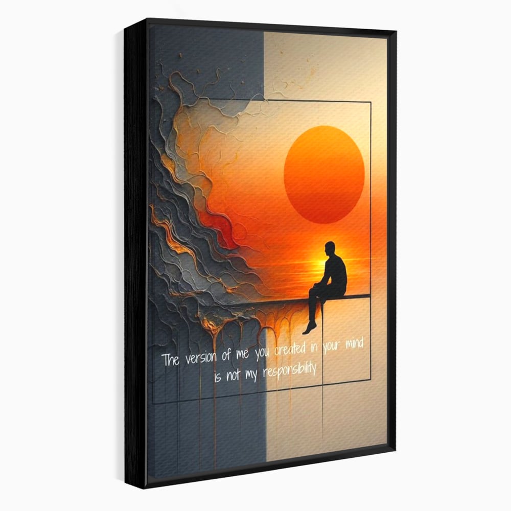 Tablou canvas cu tablou canvas cu silueta pe fundal de apus, in rama de aluminiu negru